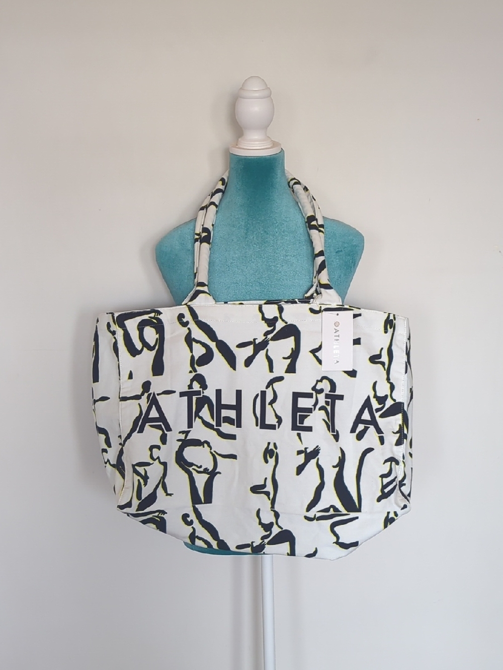 Athleta Power Of She Canvas Tote with Navy & Olive Abstract Print